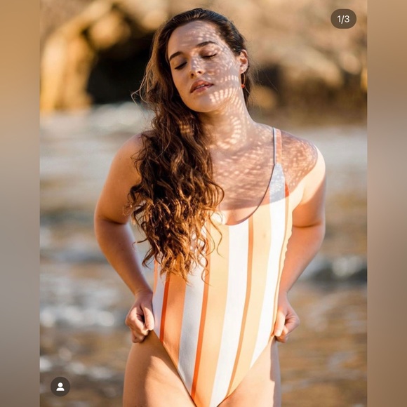 Bright Swimwear White Orange Strip One Piece Swimsuit S NWT - Picture 6 of 8